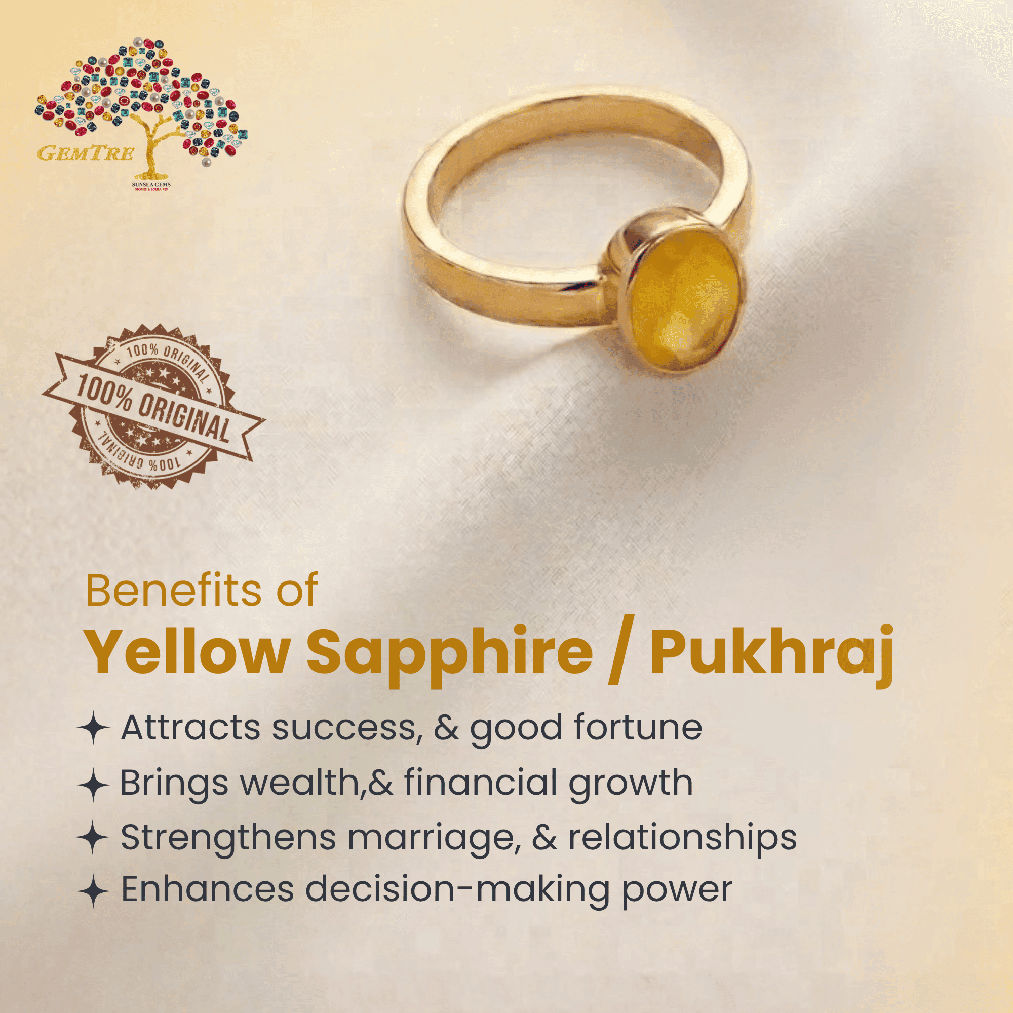 Yellow Sapphire - Pukhraj Ring Adjustable