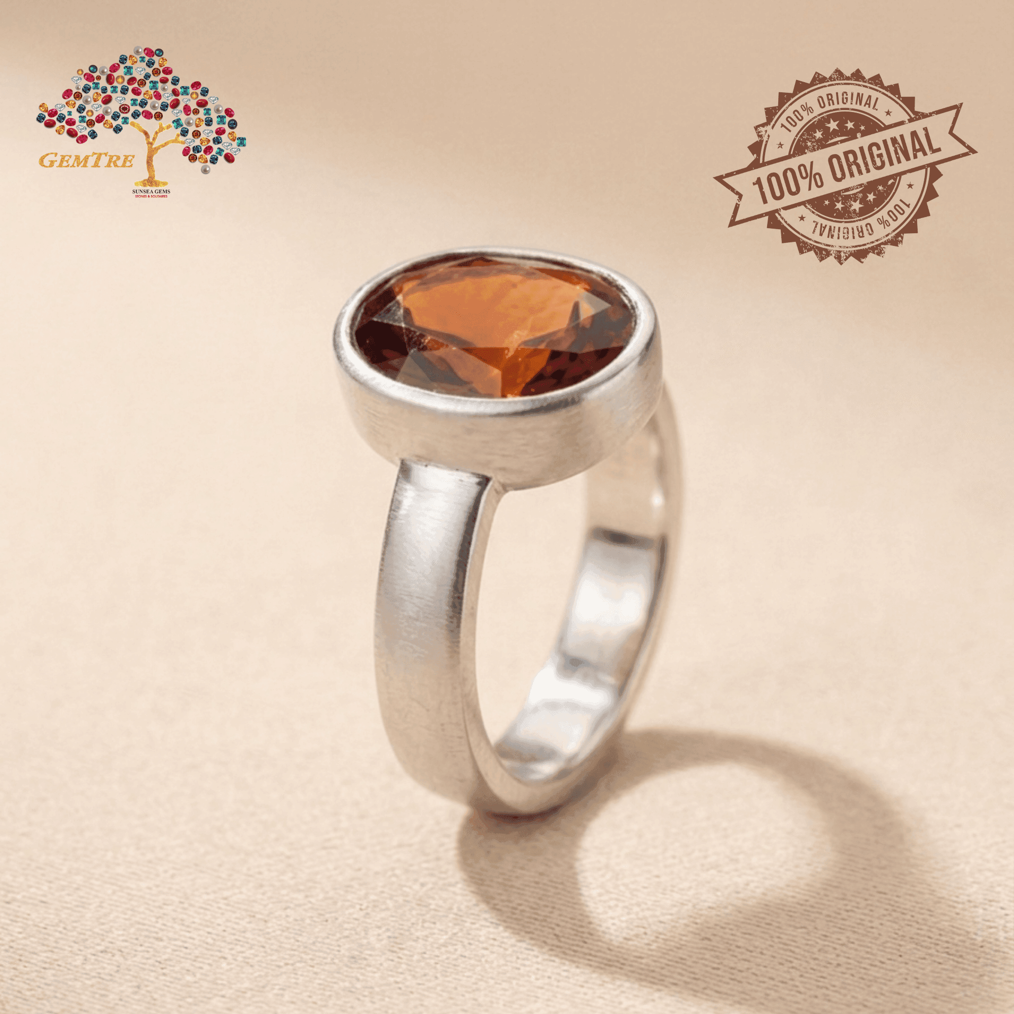 Hessonite- Gomed Ring Adjustable
