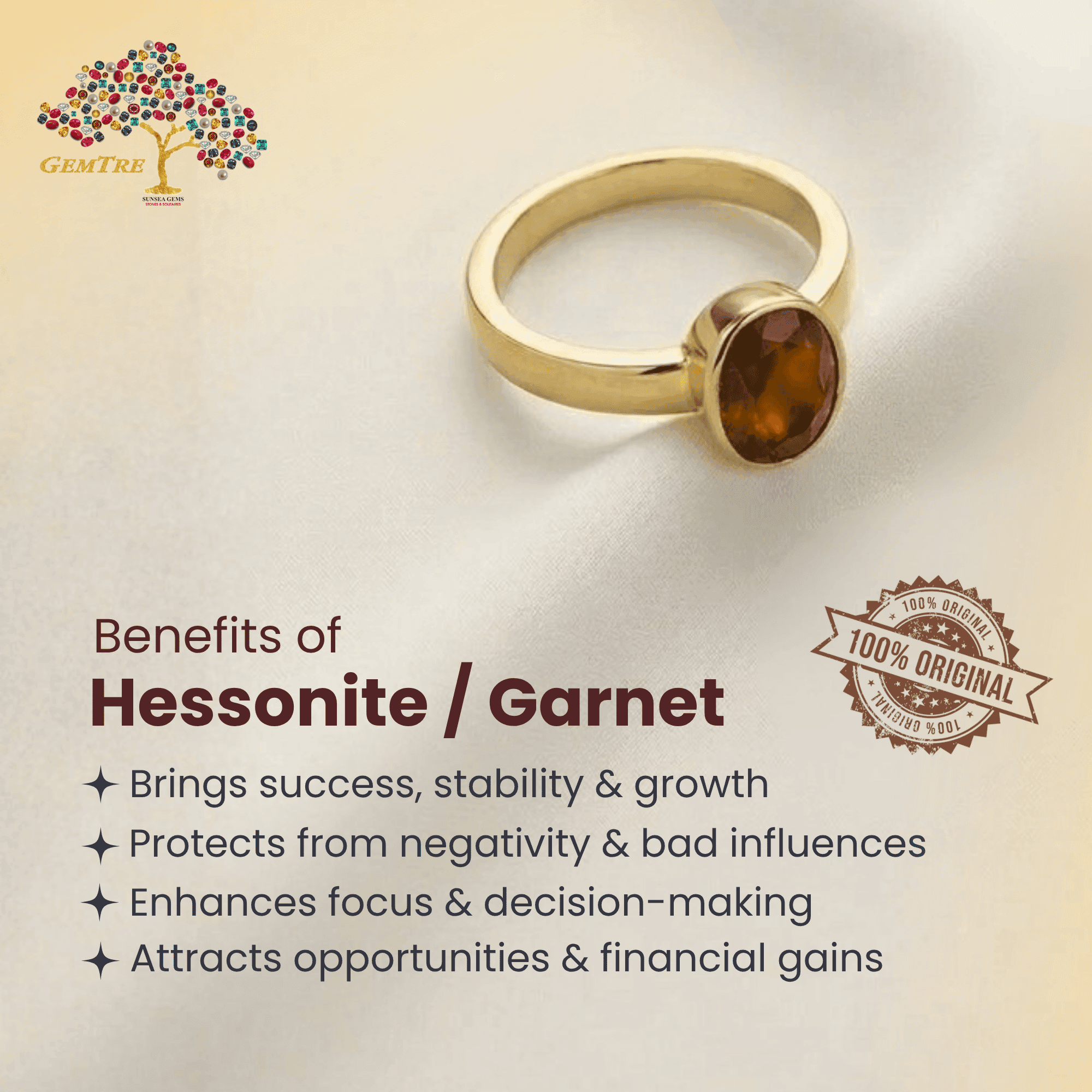 Hessonite- Gomed Ring Adjustable