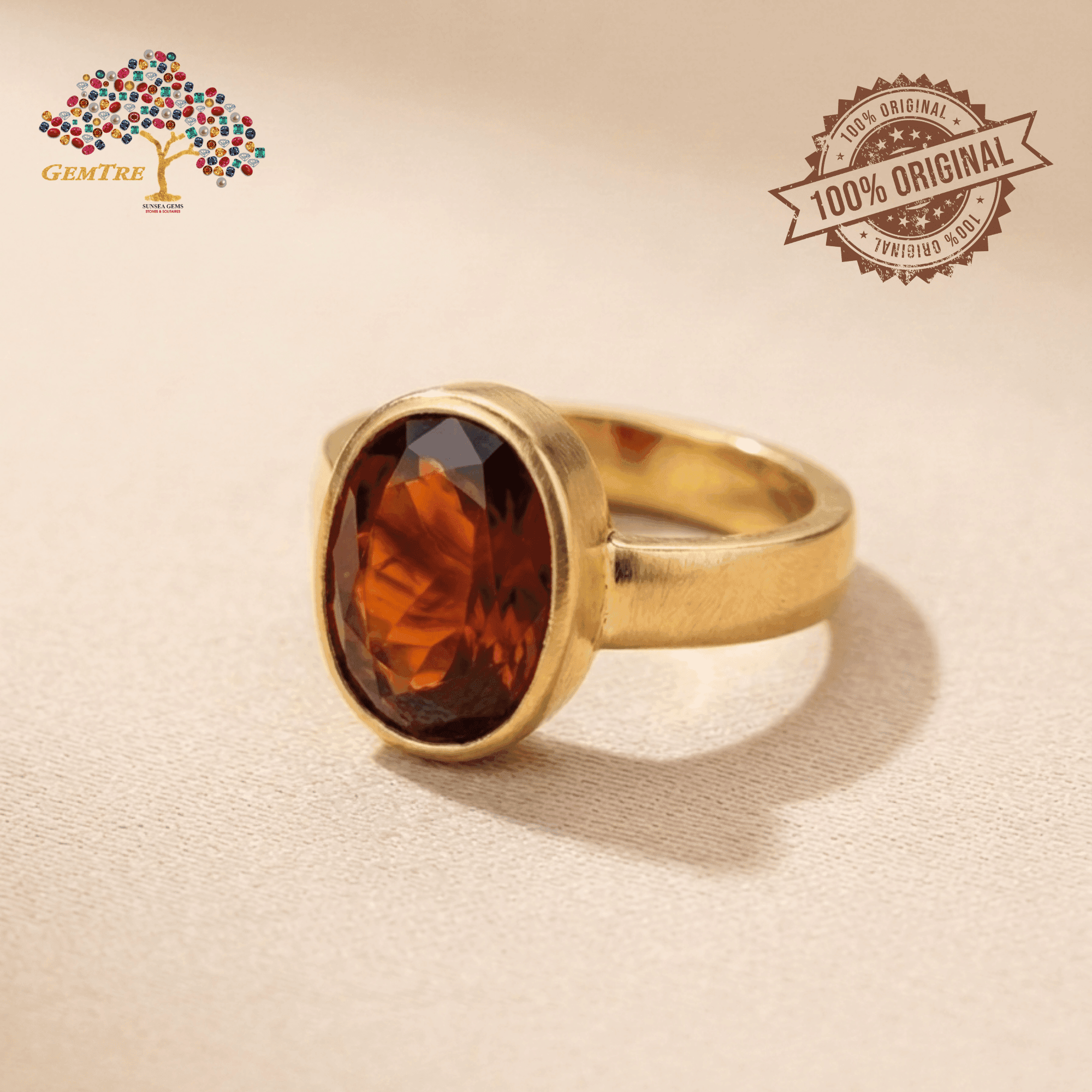 Hessonite- Gomed Ring Adjustable