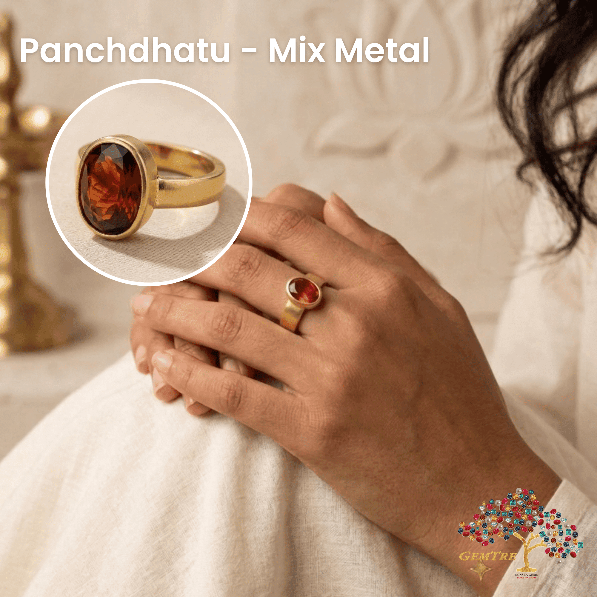 Hessonite- Gomed Ring Adjustable