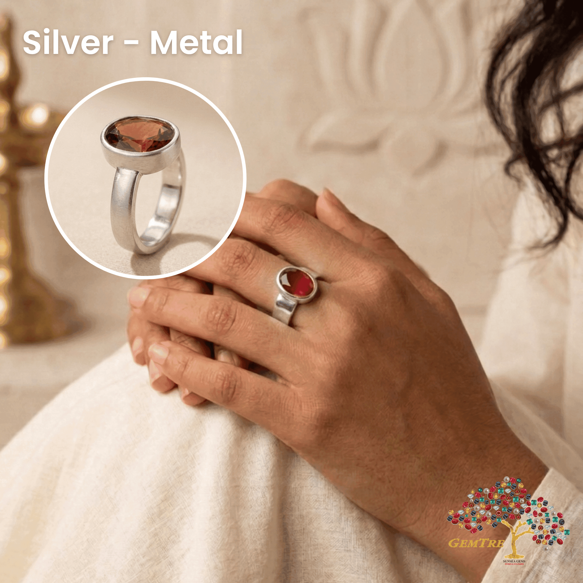 Hessonite- Gomed Ring Adjustable