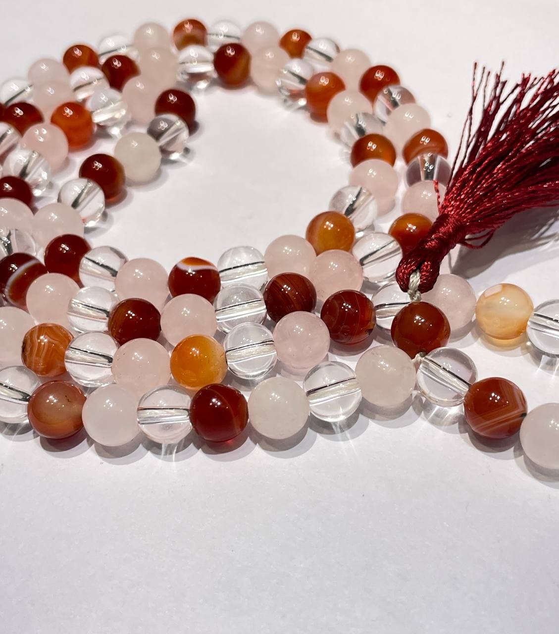 Clear Quartz & Rose Quartz & Carnelian Mala