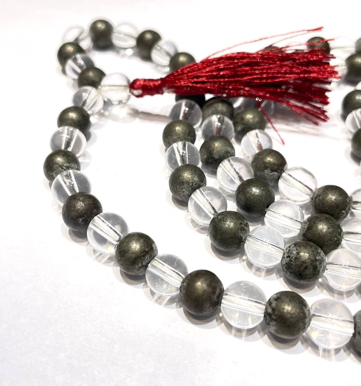 Clear Quartz & Natural Pyrite Mala