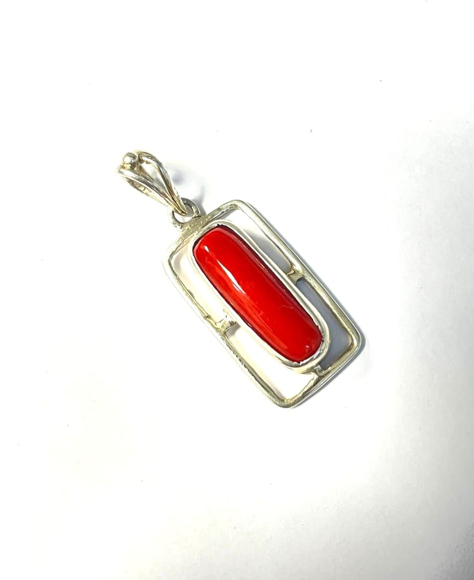 Coral - Moonga  Silver Pendant