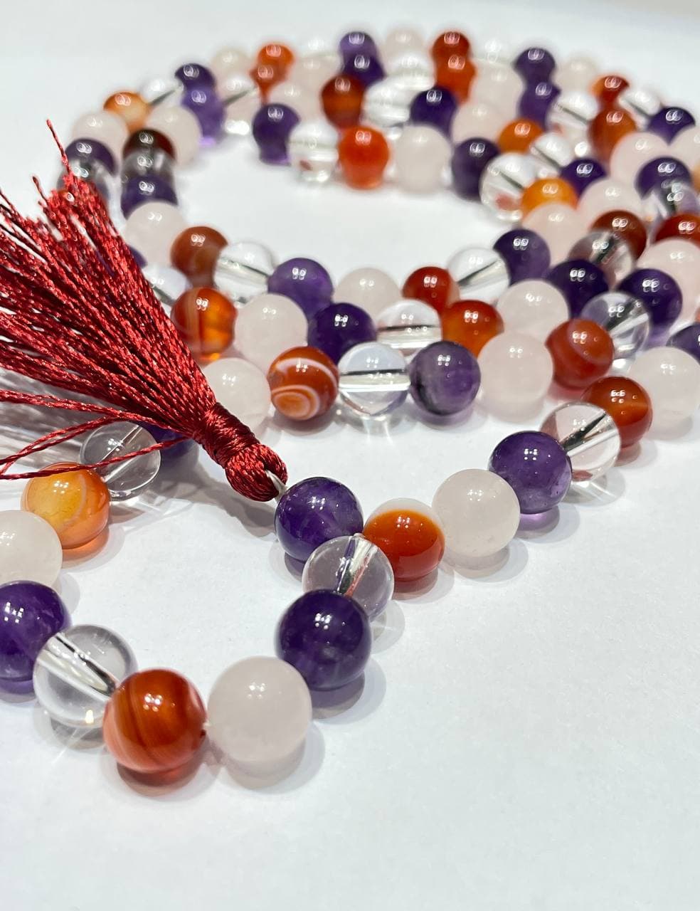 Rose Quartz & Amethyst & Clear Quartz & Carnelian Mala