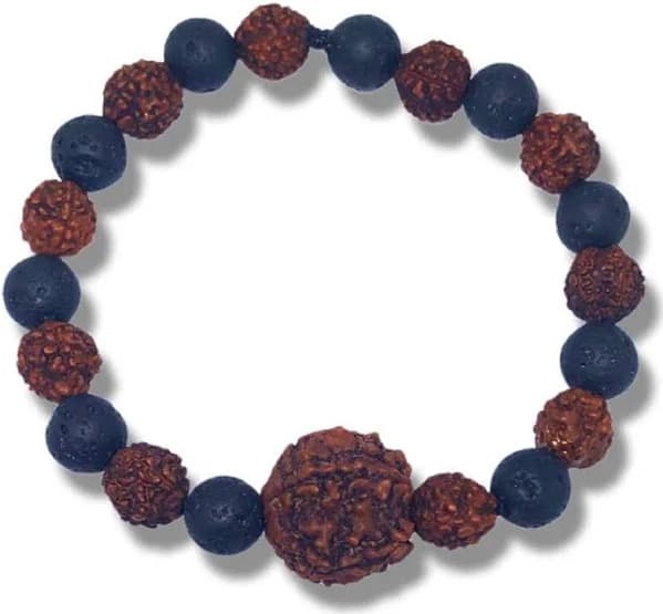 Lava Stone With 5 Mukhi Rudraksha Bracelet