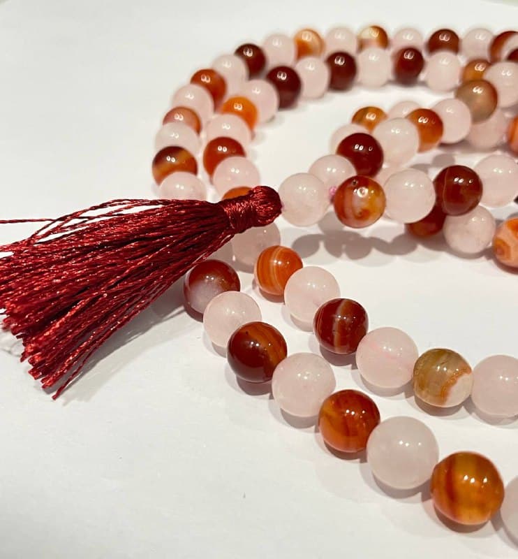 Rose Quartz And Carnelian Mala