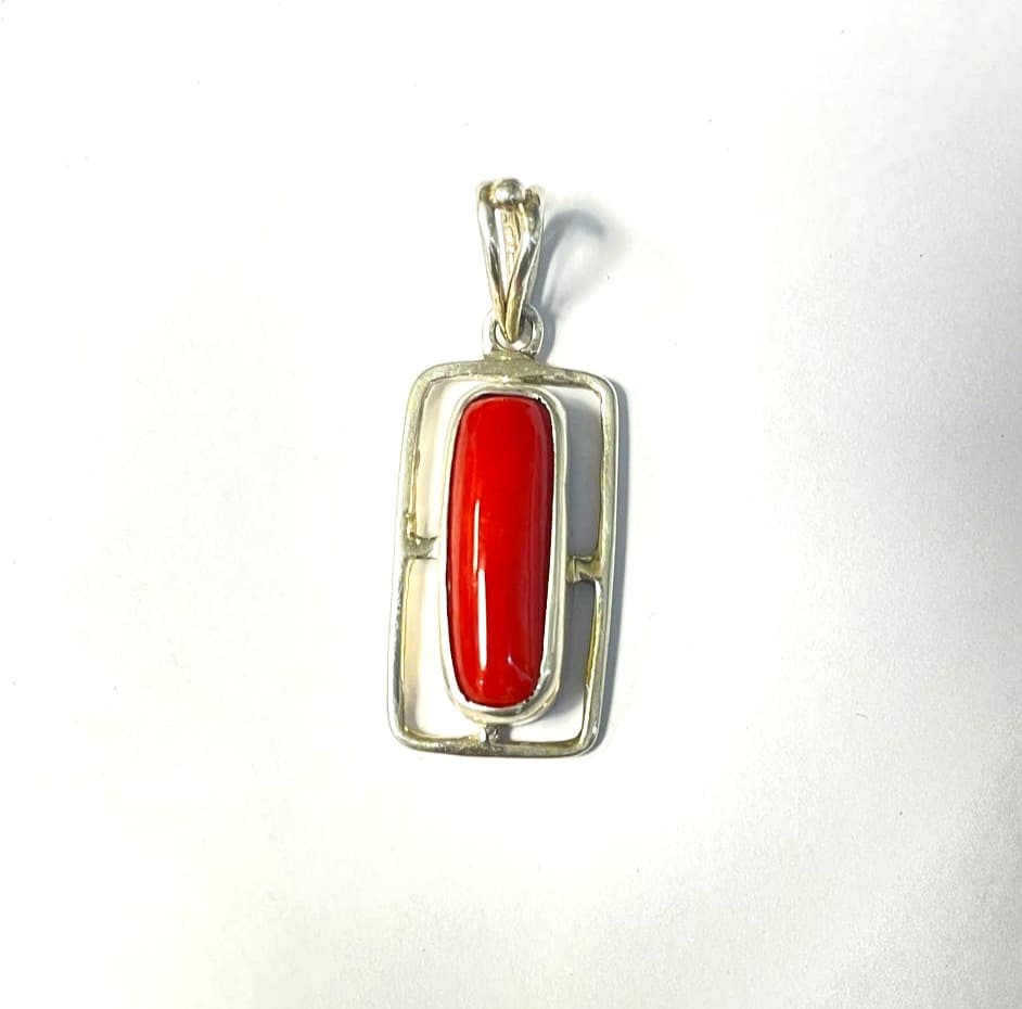 Coral - Moonga  Silver Pendant