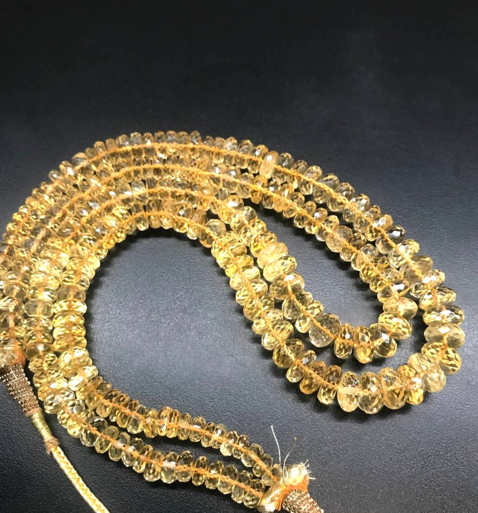 Natural Citrine Diamond Cut 2 Layers Mala