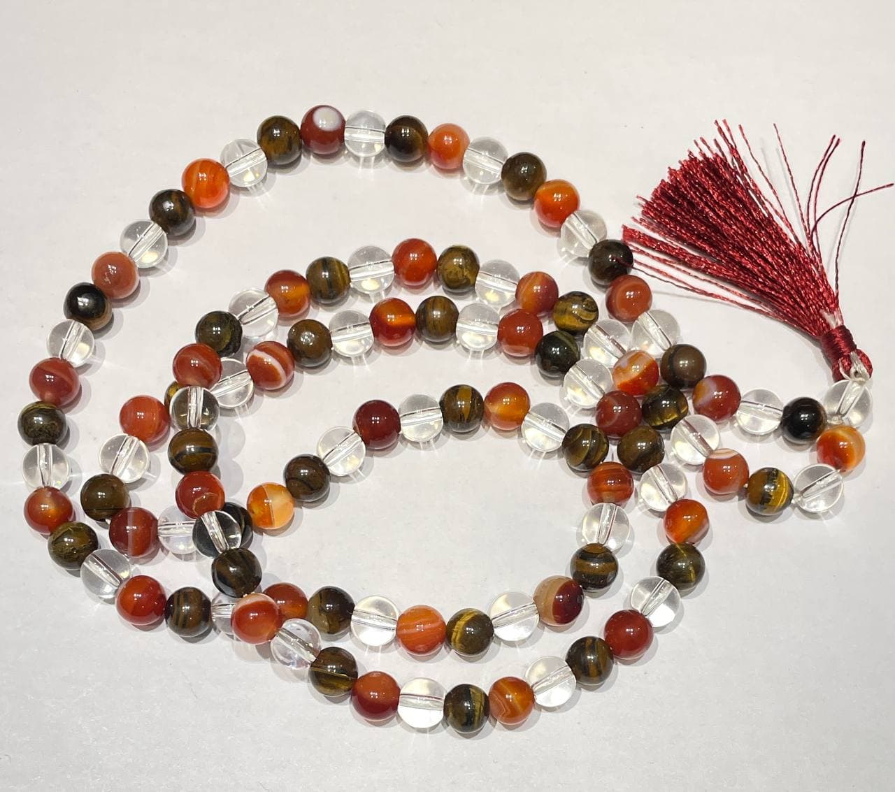 Clear Quartz & Tiger eye & Carnelian Mala