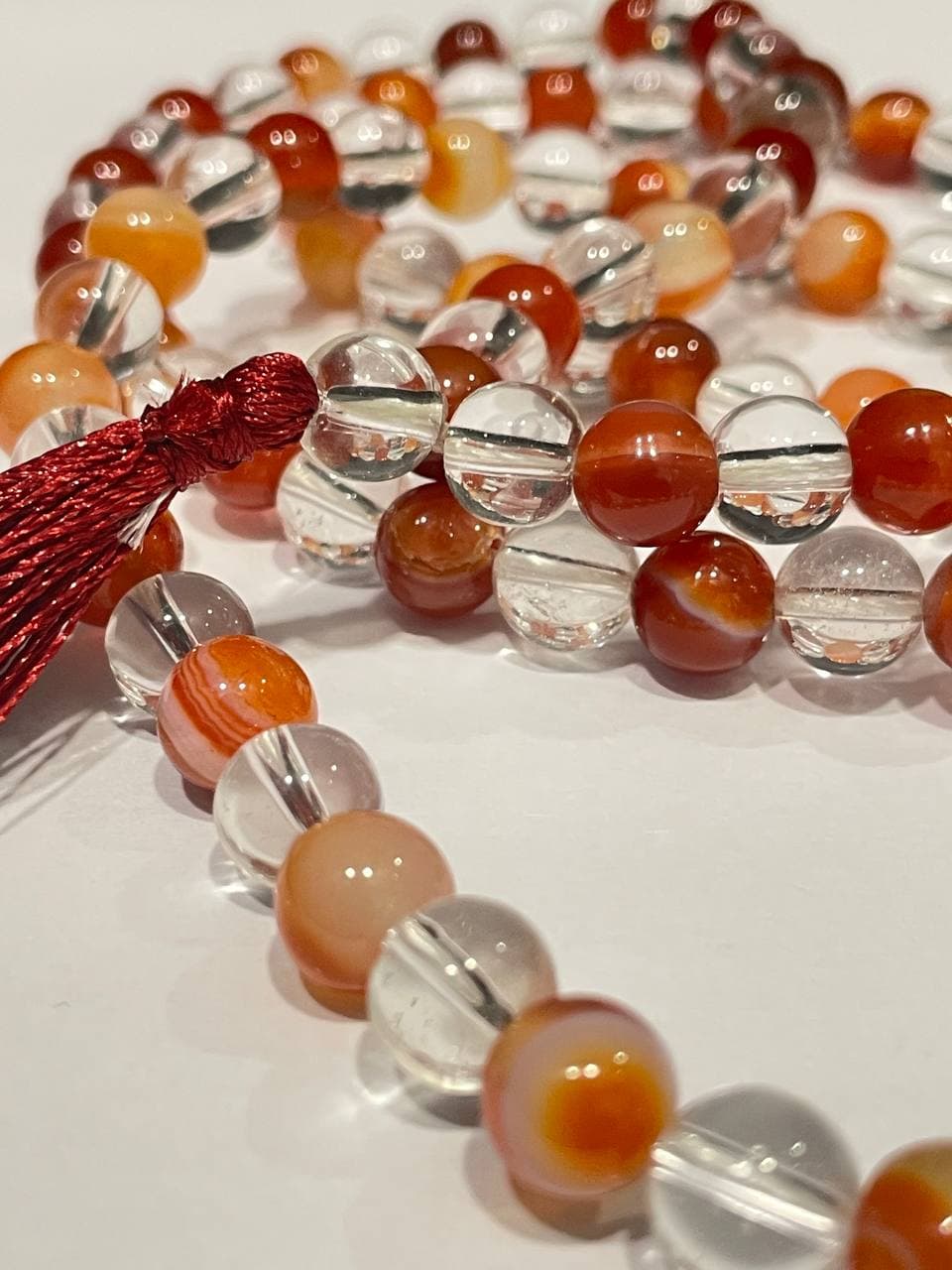 Clear Quartz And Carnelian Mala
